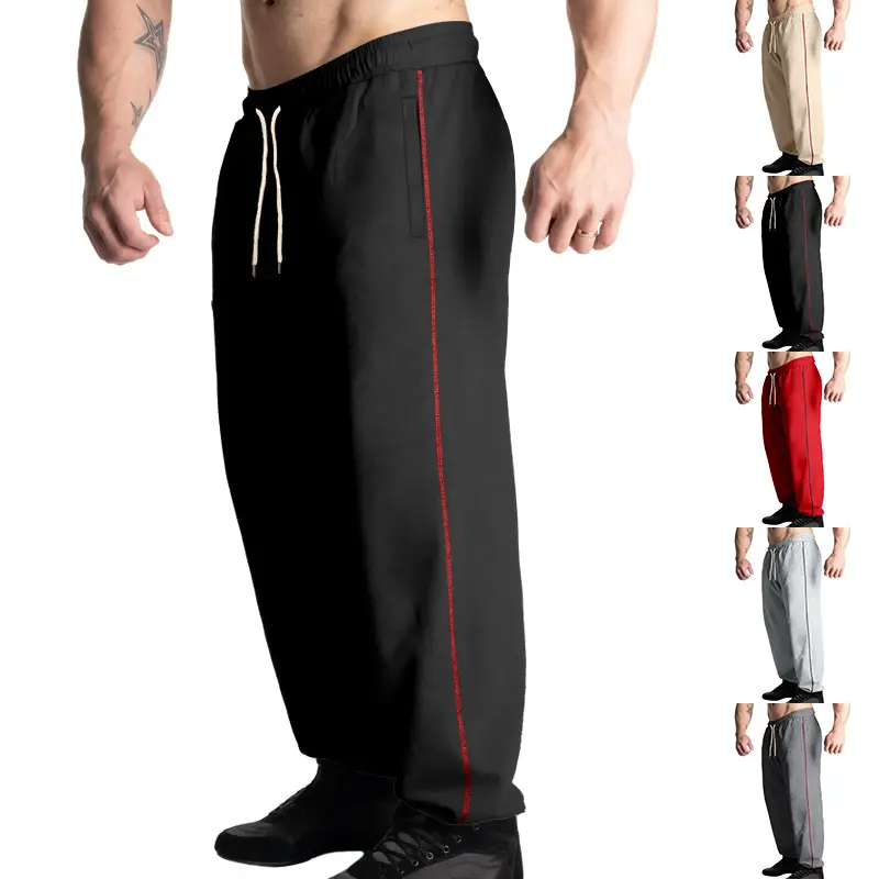 Men Black Heavy Terry Long Pants Spring Fall Loose Wide Leg — feature 11