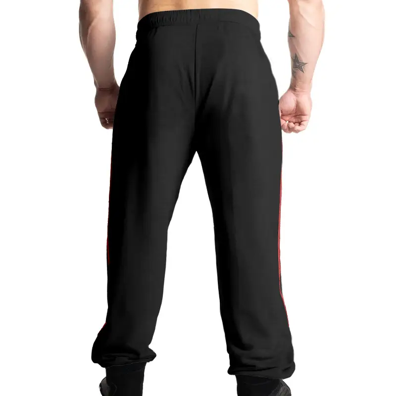 Men Black Heavy Terry Long Pants Spring Fall Loose Wide Leg — feature 14