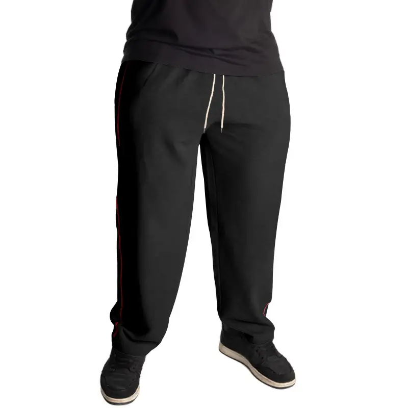 Men Black Heavy Terry Long Pants Spring Fall Loose Wide Leg — feature 15