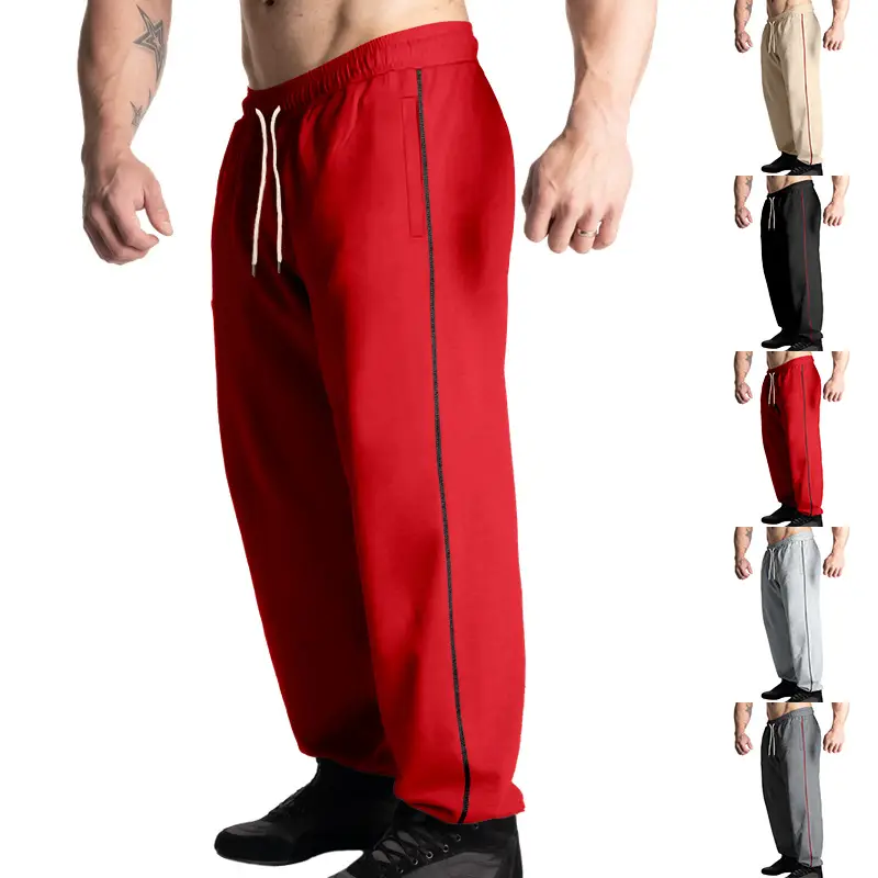 Men Black Heavy Terry Long Pants Spring Fall Loose Wide Leg — feature 19