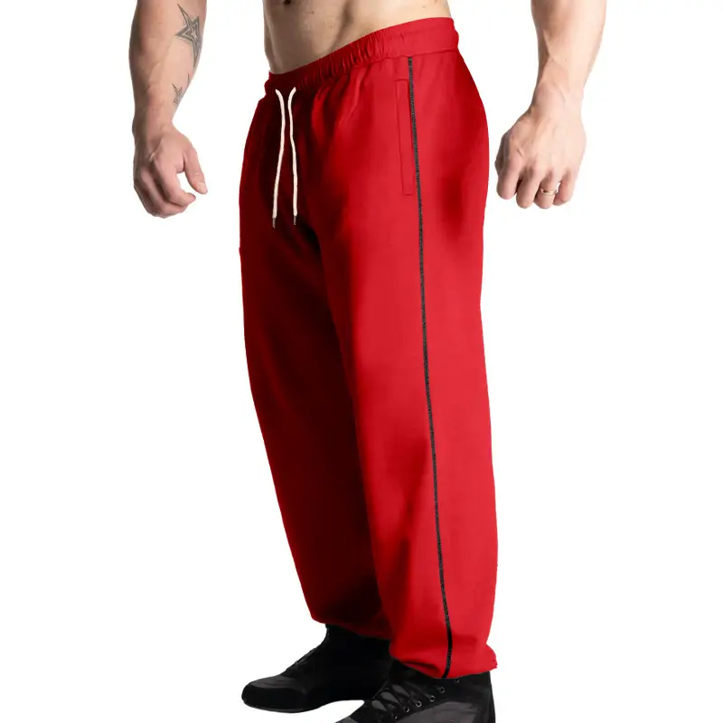 Men Black Heavy Terry Long Pants Spring Fall Loose Wide Leg — feature 21