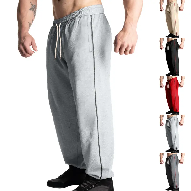 Men Black Heavy Terry Long Pants Spring Fall Loose Wide Leg — feature 27