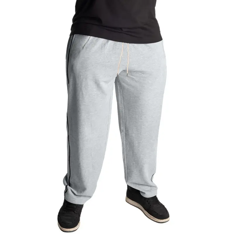 Men Black Heavy Terry Long Pants Spring Fall Loose Wide Leg — feature 31