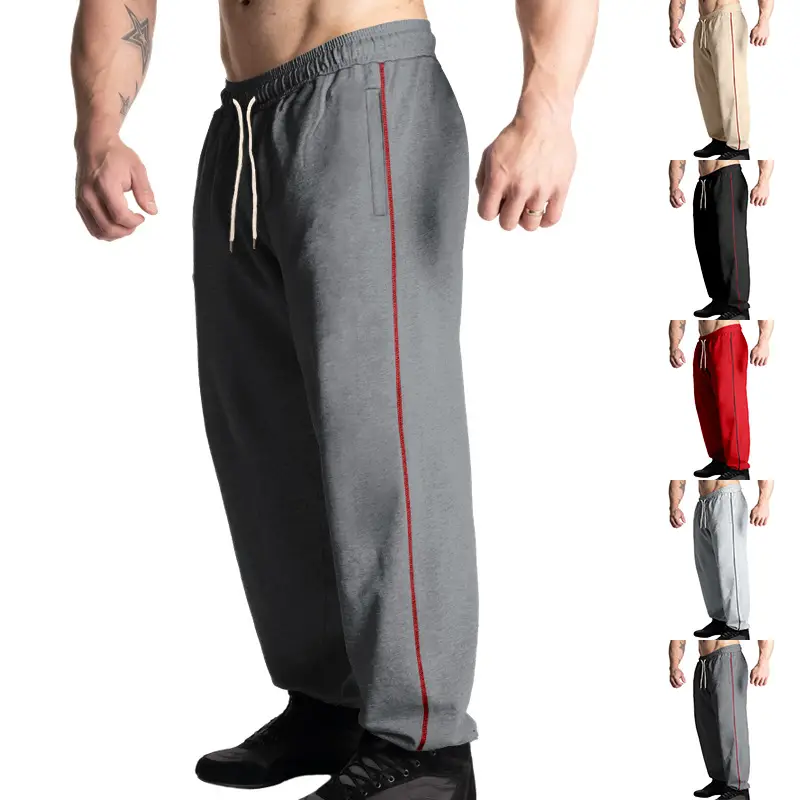 Men Black Heavy Terry Long Pants Spring Fall Loose Wide Leg — feature 35
