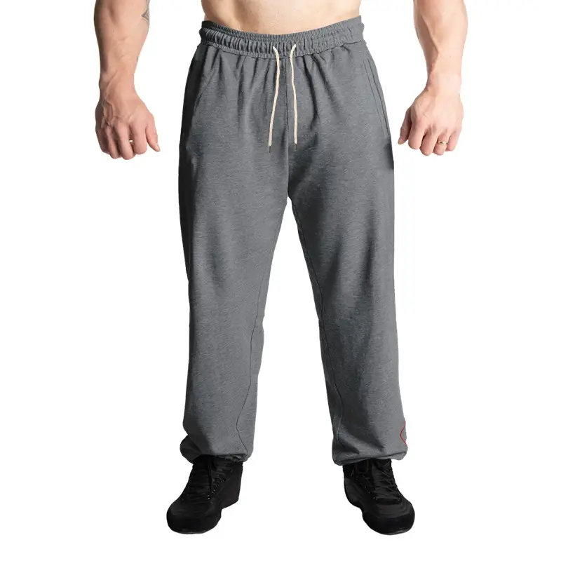 Men Black Heavy Terry Long Pants Spring Fall Loose Wide Leg — feature 36