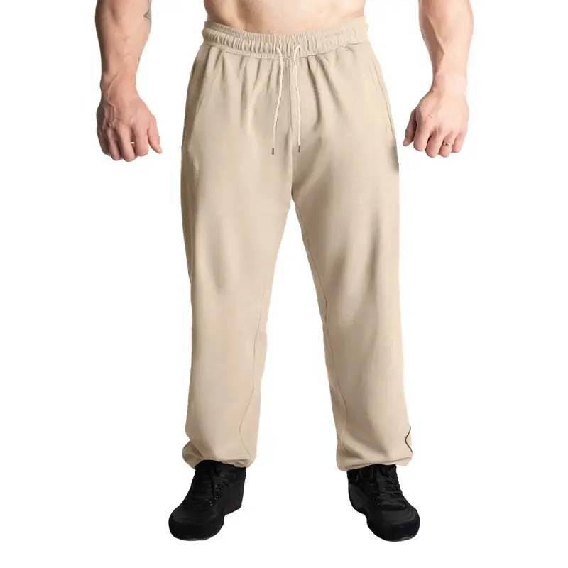 Men Black Heavy Terry Long Pants Spring Fall Loose Wide Leg — feature 4