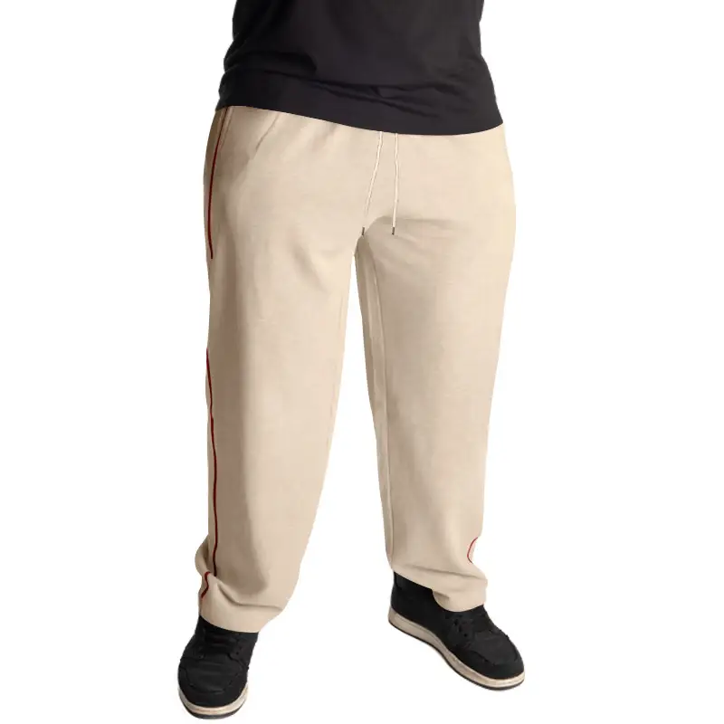 Men Black Heavy Terry Long Pants Spring Fall Loose Wide Leg — feature 6