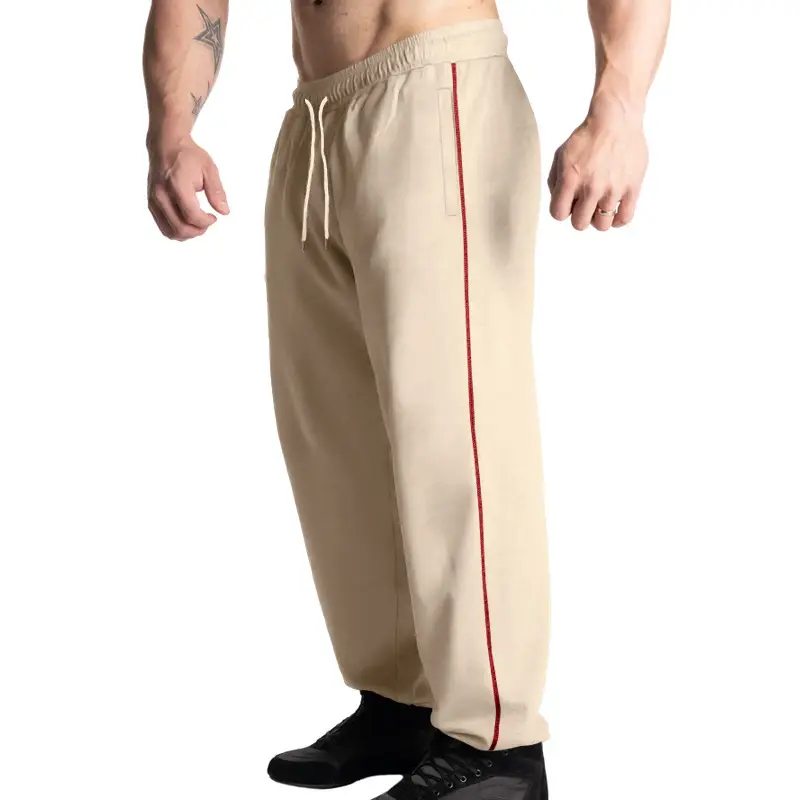 Men Black Heavy Terry Long Pants Spring Fall Loose Wide Leg - Image 3