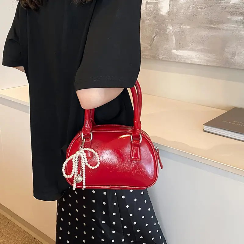Women's 2024 Style Portable Bowling Bag Red Silver Black