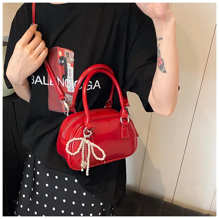 Women's 2024 Style Portable Bowling Bag Red Silver Black — feature 17