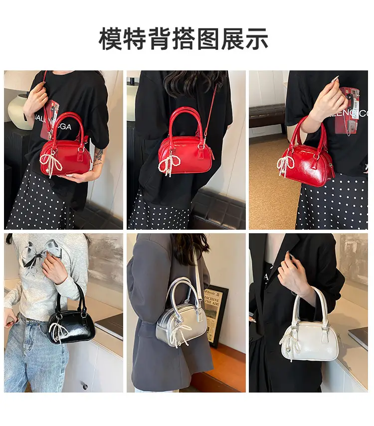 Women's 2024 Style Portable Bowling Bag Red Silver Black — feature 3