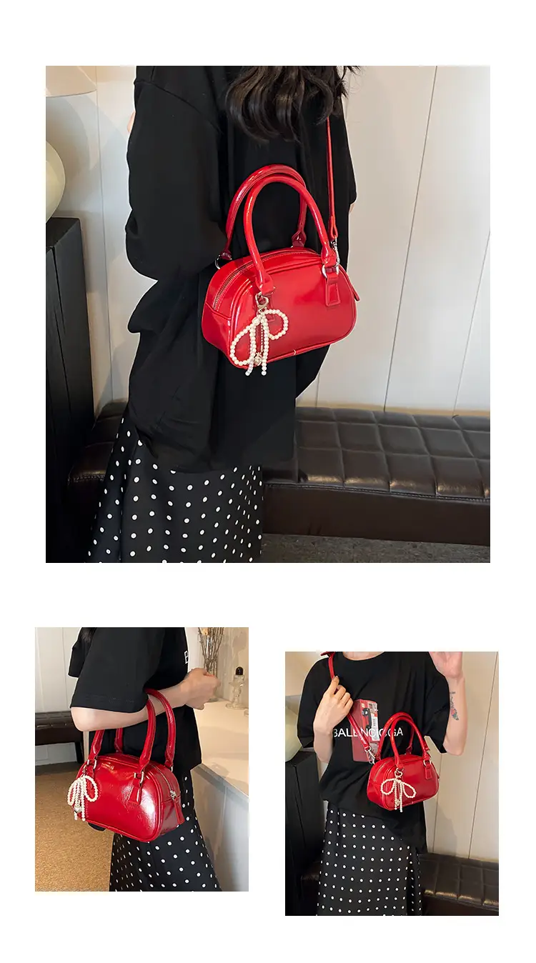 Women's 2024 Style Portable Bowling Bag Red Silver Black — feature 7