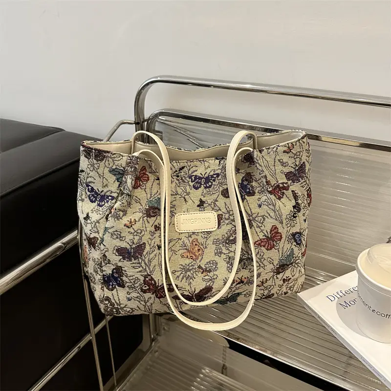 Large Capacity Cross-Border Canvas Tote Bag with Butterfly Print - Image 5