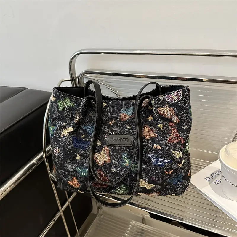 Large Capacity Cross-Border Canvas Tote Bag with Butterfly Print - Image 6