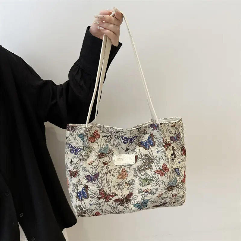Large Capacity Cross-Border Canvas Tote Bag with Butterfly Print - Image 2