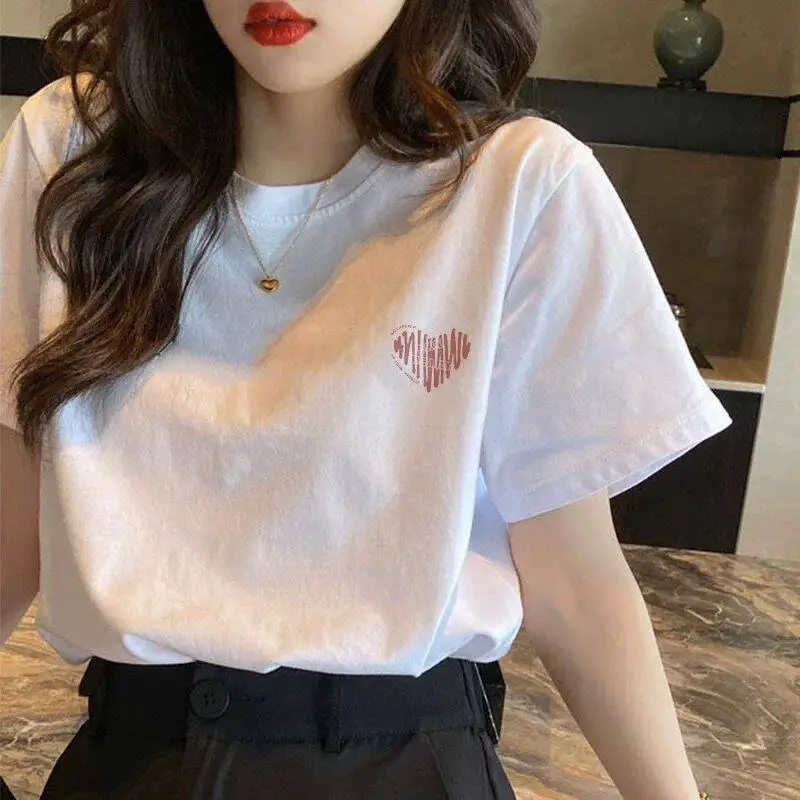 Pure Cotton Short-Sleeved T-Shirt Women's Large Size Summer New Women's Loose and Slim White T-Shirt Top Bottoming Shirt Ins Trbottom — feature 15
