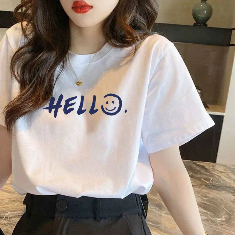 Pure Cotton Short-Sleeved T-Shirt Women's Large Size Summer New Women's Loose and Slim White T-Shirt Top Bottoming Shirt Ins Trbottom — feature 3
