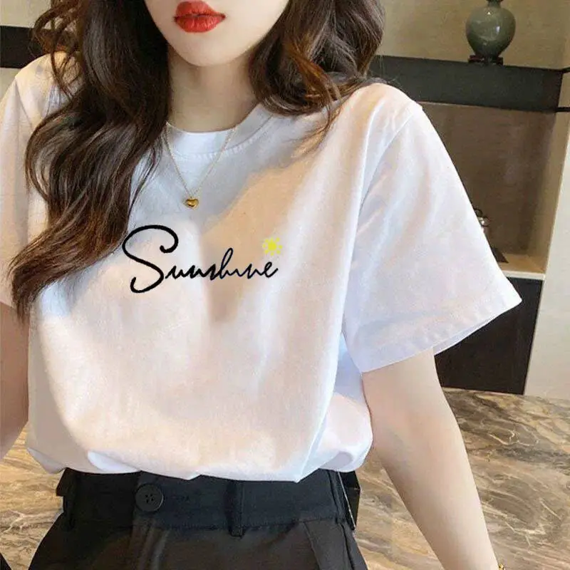 Pure Cotton Short-Sleeved T-Shirt Women's Large Size Summer New Women's Loose and Slim White T-Shirt Top Bottoming Shirt Ins Trbottom — feature 4