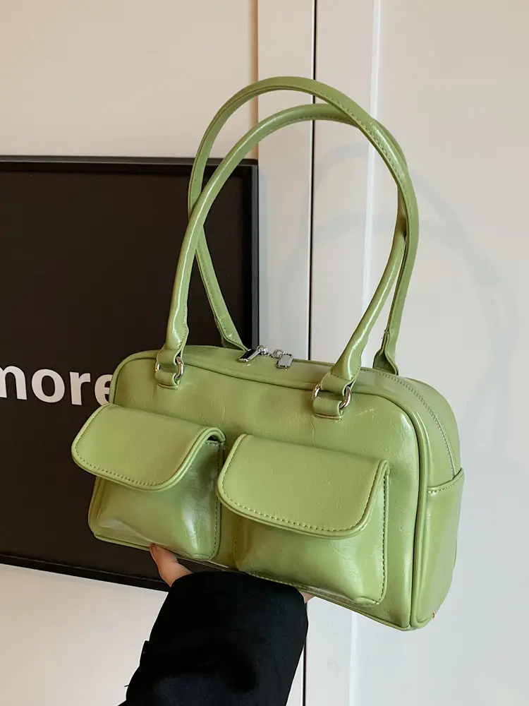 Green Leather Shoulder Bag for Women - Image 9