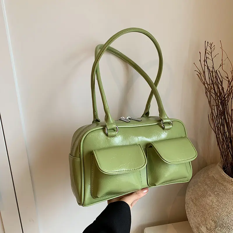 Green Leather Shoulder Bag for Women - Image 2
