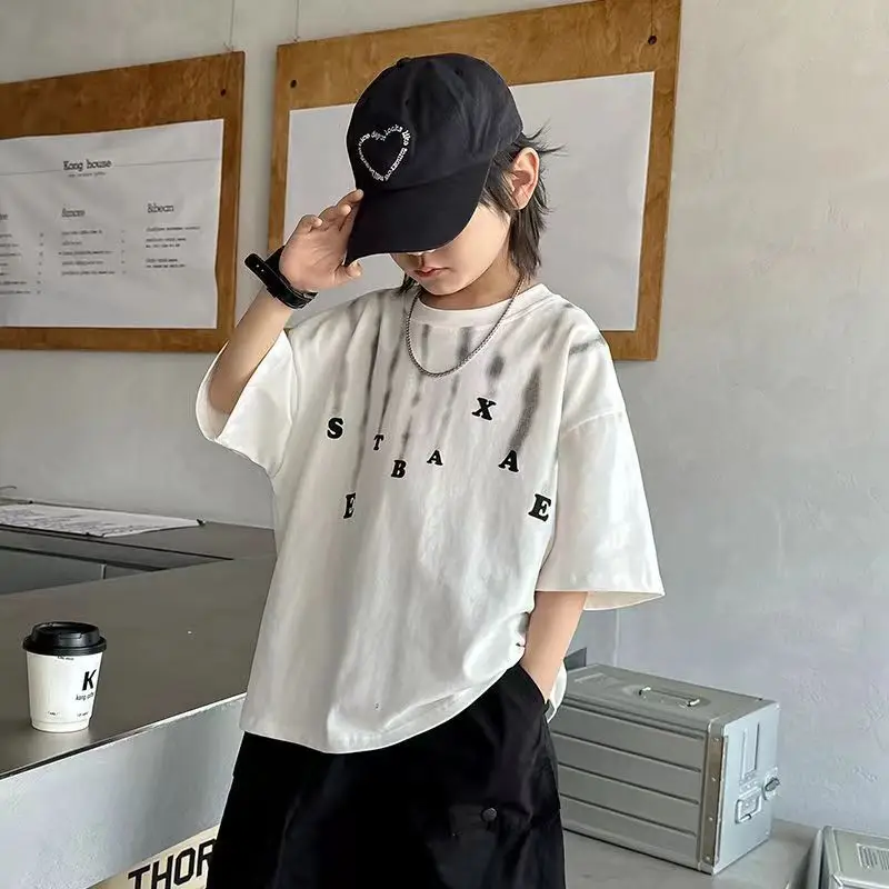 Summer Cotton Loose T-Shirt for Boys White - Image 3