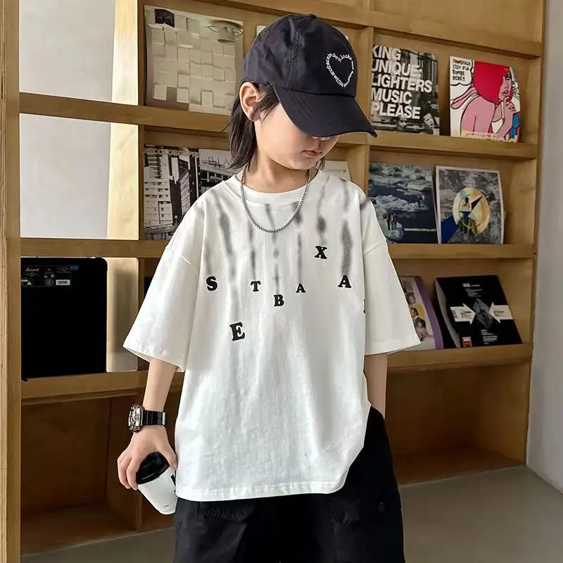 Summer Cotton Loose T-Shirt for Boys White - Image 2