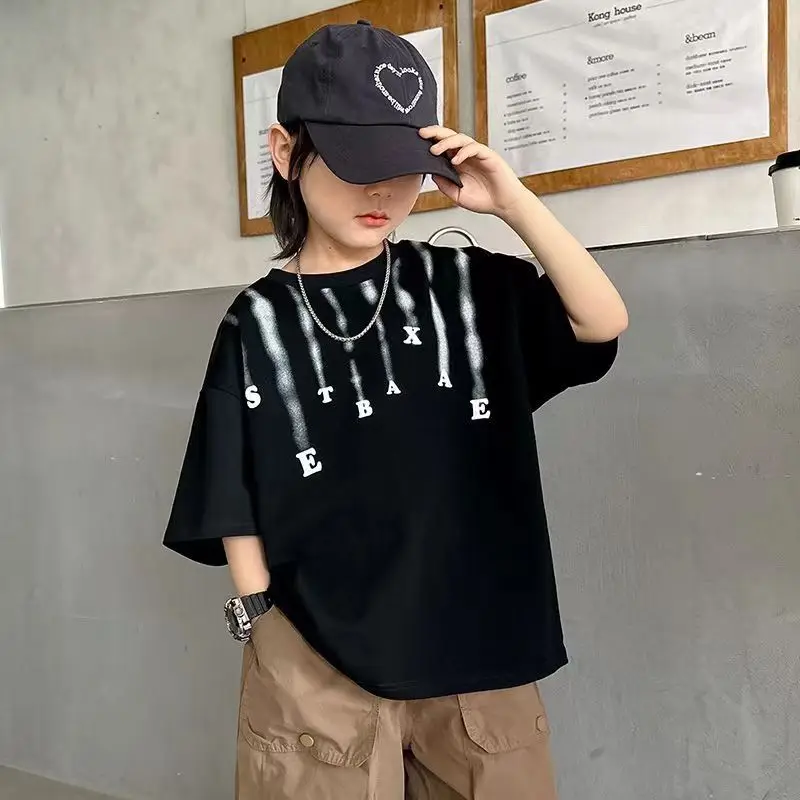 Summer Cotton Loose T-Shirt for Boys White - Image 4