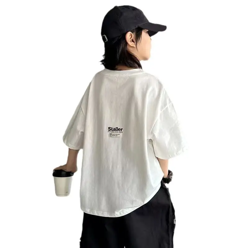 Summer Cotton Loose T-Shirt for Boys White - Image 5