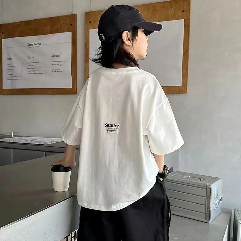 Summer Cotton Loose T-Shirt for Boys White — feature 8