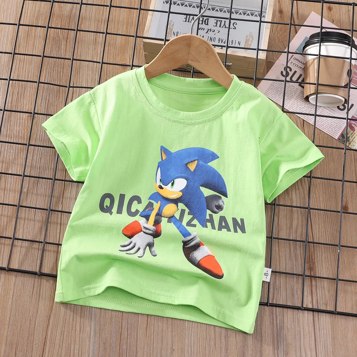 Kids Sonic Graphic T-Shirt Light Green 5 Number Print - Image 18