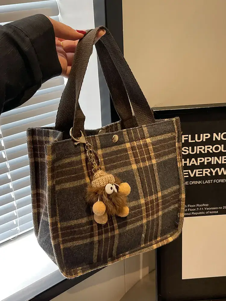 Women Plaid Canvas Tote Bag Large Capacity 2024 - Image 12