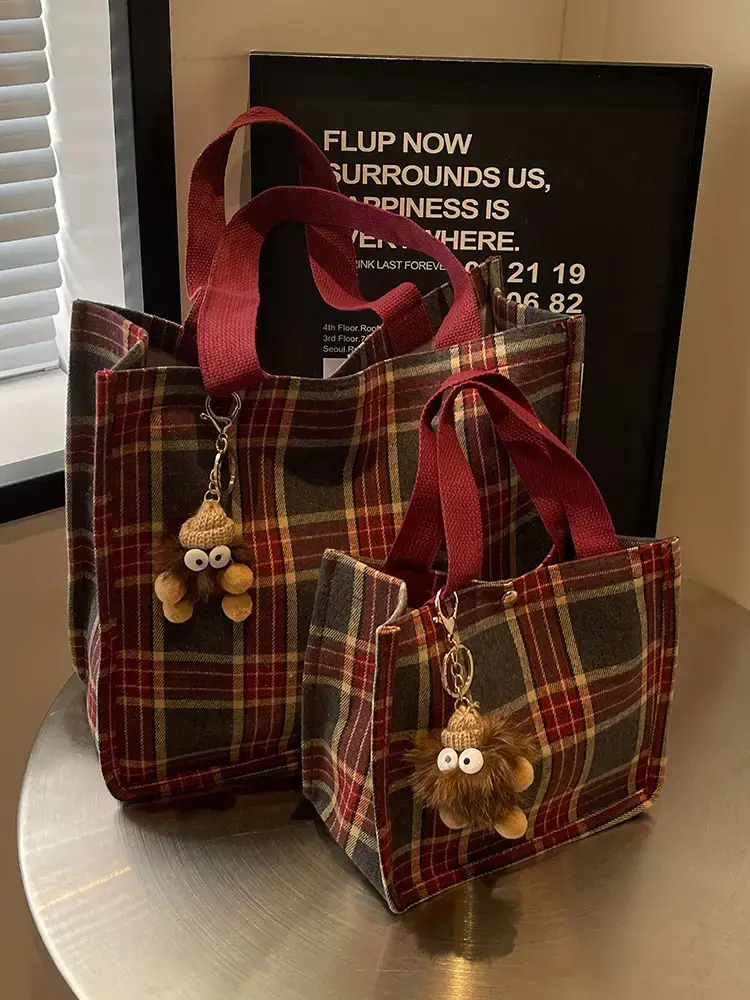 Women Plaid Canvas Tote Bag Large Capacity 2024 - Image 13