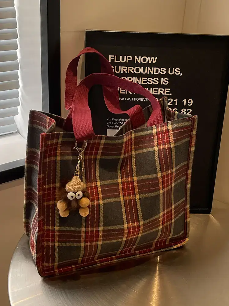 Women Plaid Canvas Tote Bag Large Capacity 2024 - Image 14