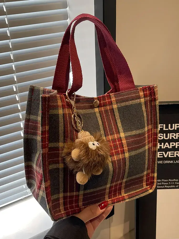 Women Plaid Canvas Tote Bag Large Capacity 2024 - Image 15