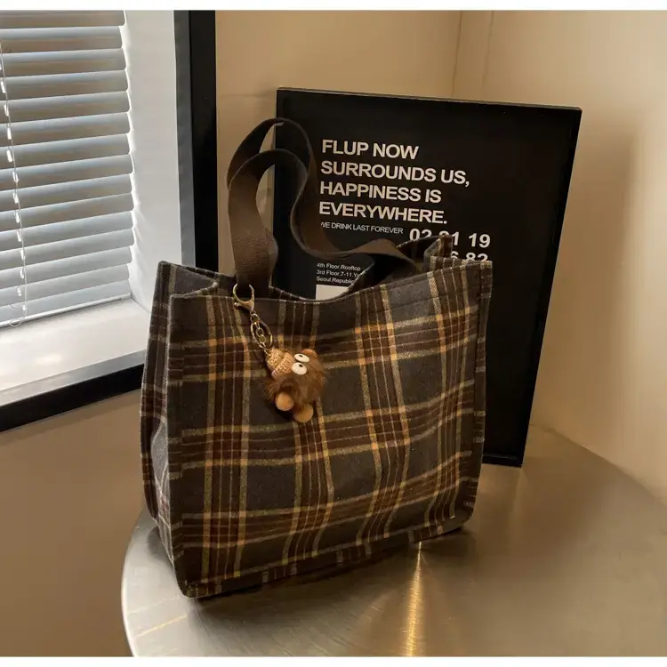 Women Plaid Canvas Tote Bag Large Capacity 2024 — feature 10