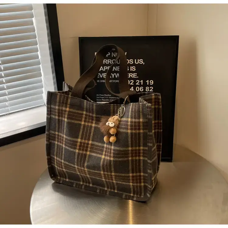 Women Plaid Canvas Tote Bag Large Capacity 2024 — feature 11