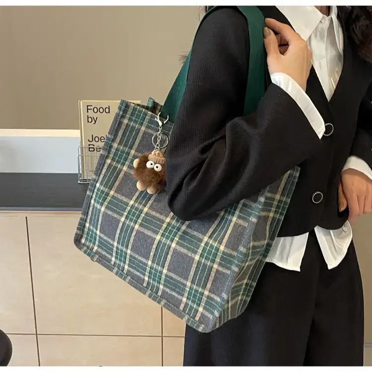 Women Plaid Canvas Tote Bag Large Capacity 2024 — feature 13