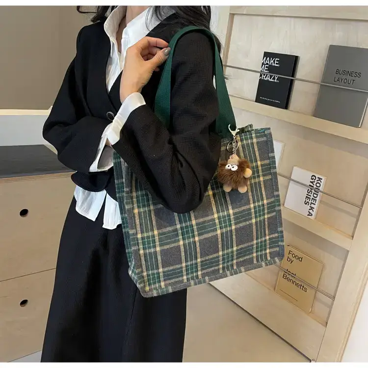 Women Plaid Canvas Tote Bag Large Capacity 2024 — feature 15