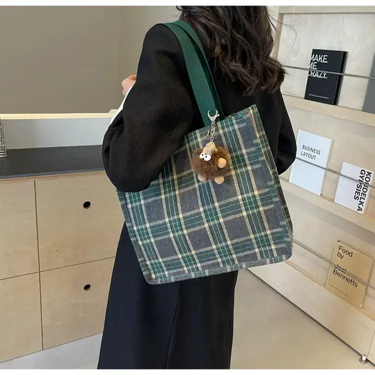 Women Plaid Canvas Tote Bag Large Capacity 2024 — feature 16