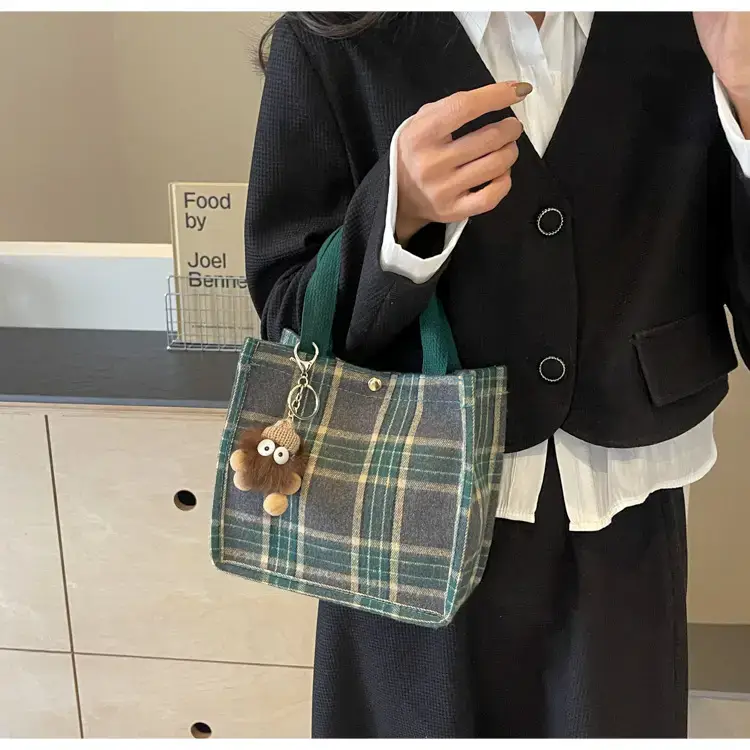 Women Plaid Canvas Tote Bag Large Capacity 2024 — feature 21