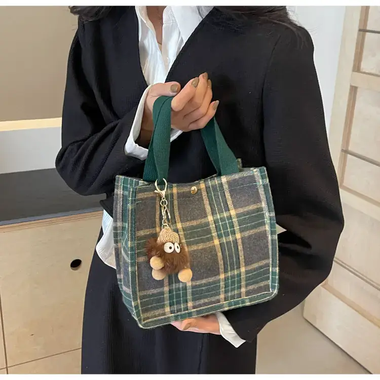 Women Plaid Canvas Tote Bag Large Capacity 2024 — feature 22