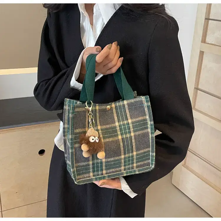 Women Plaid Canvas Tote Bag Large Capacity 2024 — feature 23