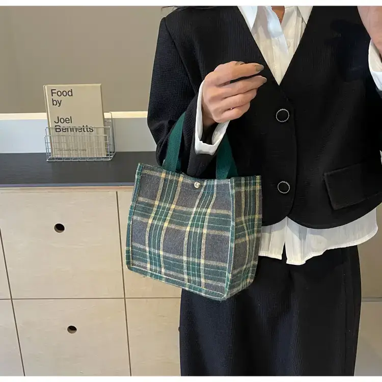Women Plaid Canvas Tote Bag Large Capacity 2024 — feature 24