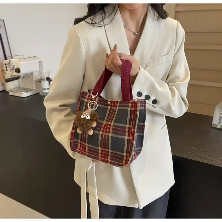 Women Plaid Canvas Tote Bag Large Capacity 2024 — feature 25