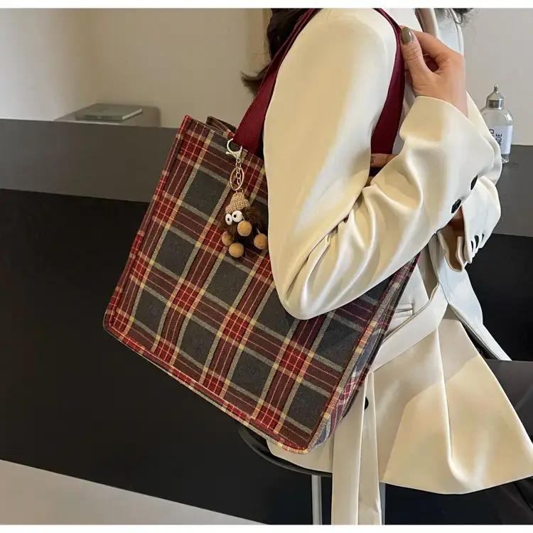 Women Plaid Canvas Tote Bag Large Capacity 2024 — feature 27