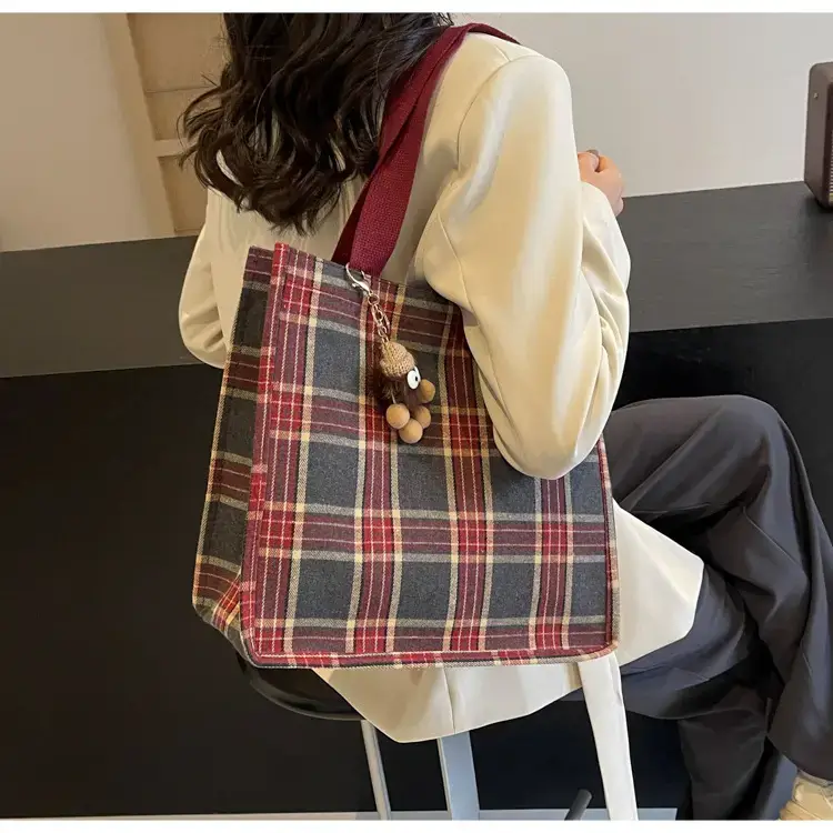 Women Plaid Canvas Tote Bag Large Capacity 2024 — feature 28