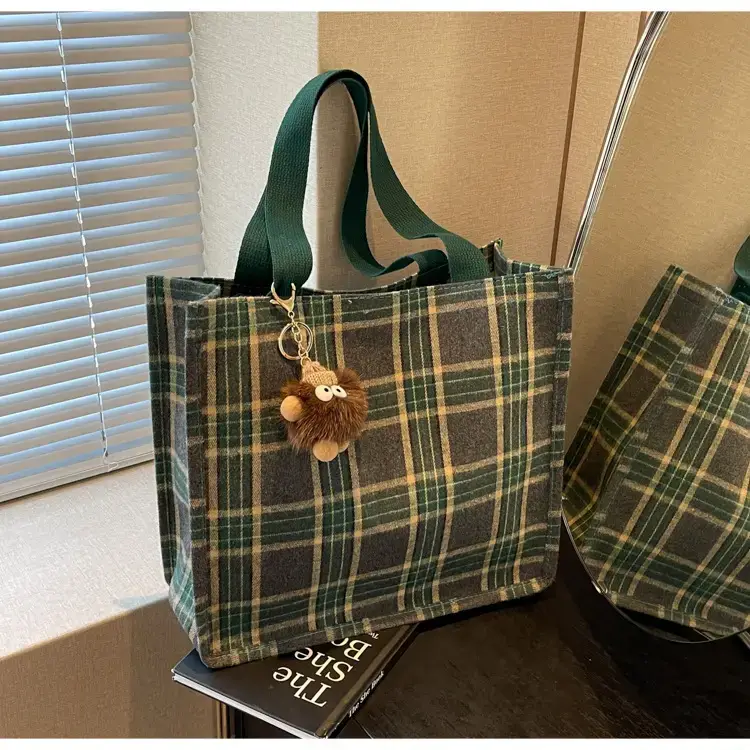 Women Plaid Canvas Tote Bag Large Capacity 2024 — feature 30