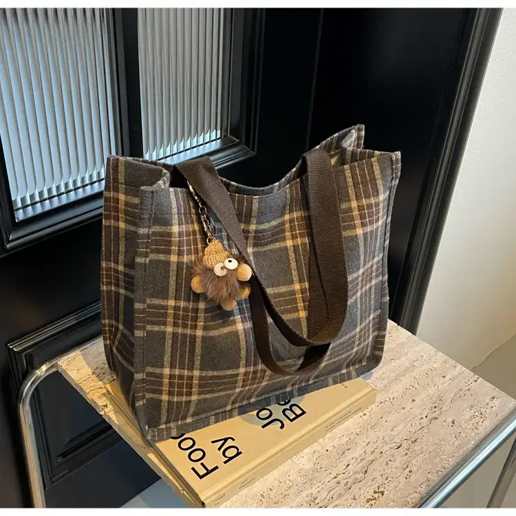 Women Plaid Canvas Tote Bag Large Capacity 2024 — feature 34