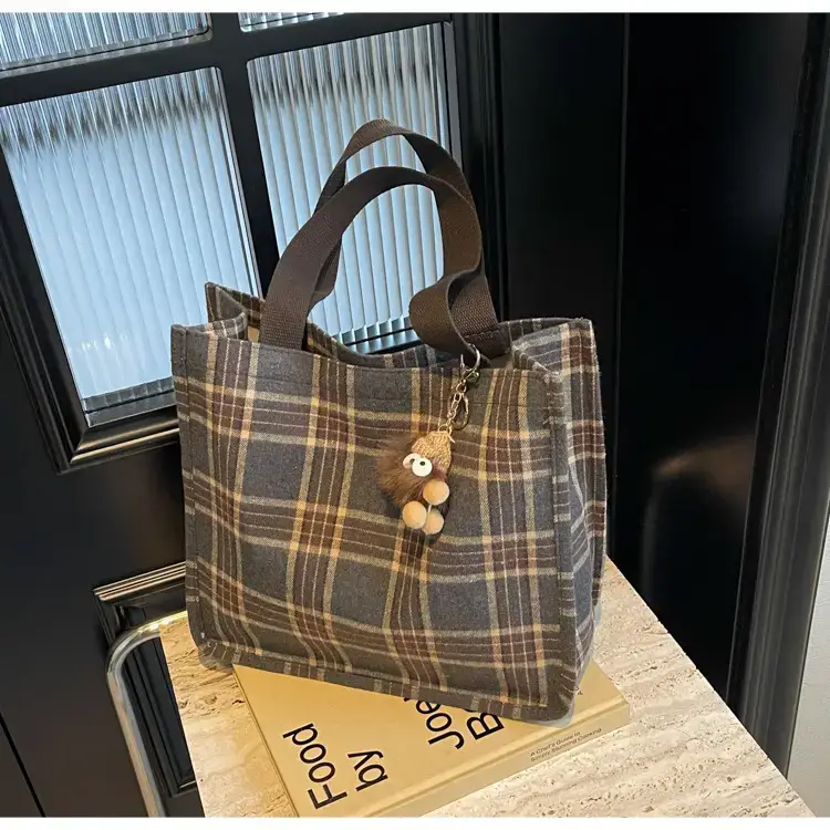 Women Plaid Canvas Tote Bag Large Capacity 2024 — feature 35