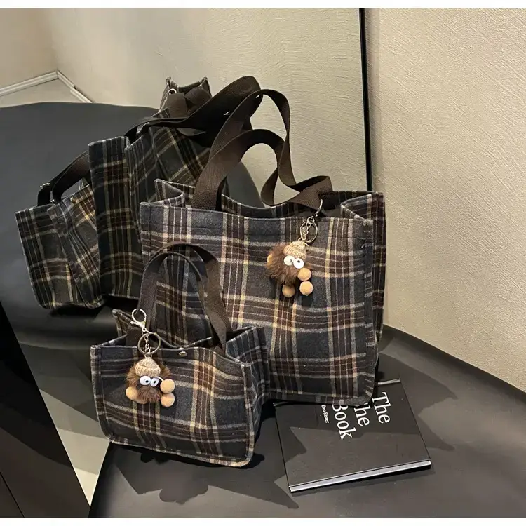 Women Plaid Canvas Tote Bag Large Capacity 2024 — feature 36